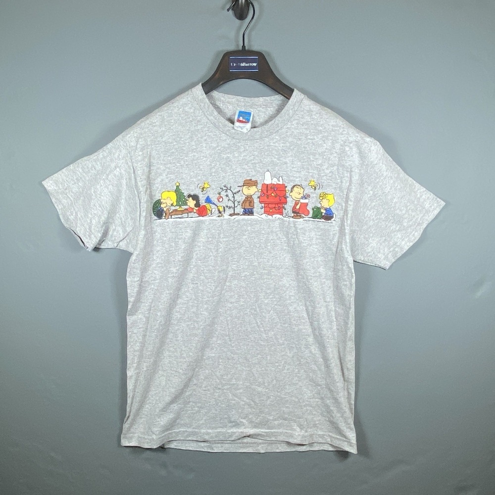 Peanuts CHARLIE BROWN CHRISTMAS Shirt TEXTURED Sz L XMAS Snoopy Linus Lucy